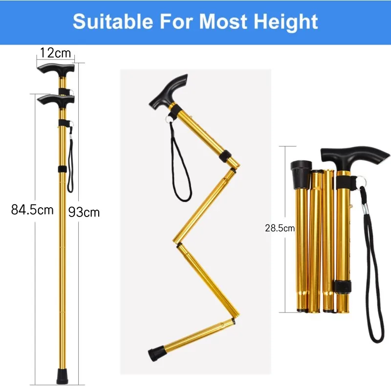 Mountaineering pole folding walking cane portable anti-slip elderly T handle walking stick outdoor unisex adjustable hiking pole trekking pole walking stick trekking poles
