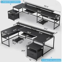 U Shaped Desk, Reversible L Shaped, Home Office, File Drawer, Power Outlet, 101.5" Computer Desk, Two Person, Monitor Shelf 2