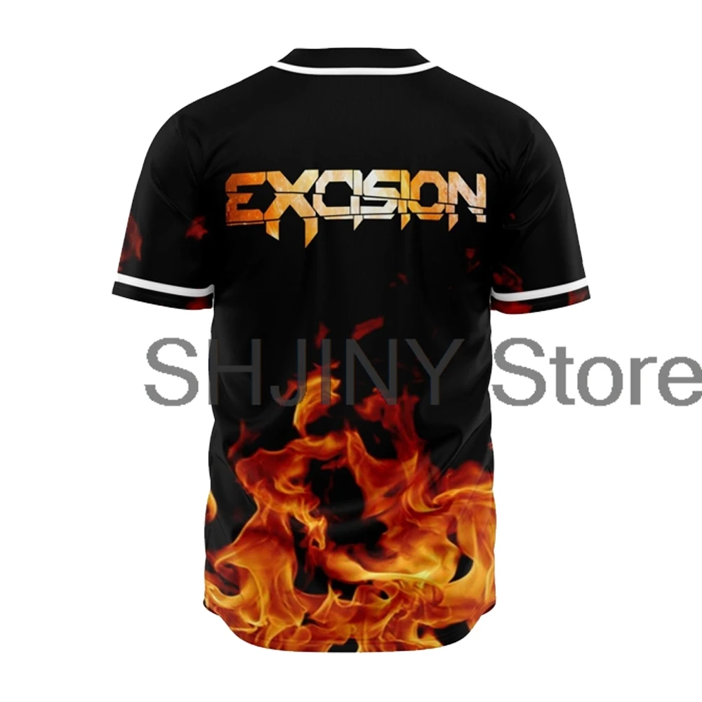 EDM 축제용 Excision Fire Jersey 야구 재킷 셔츠, V넥 반팔 티, 남녀공용 스트리트웨어 상의