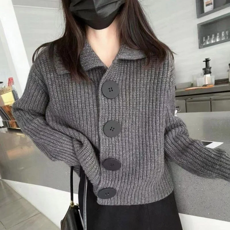 Cárdigan de manga larga Rimocy para mujer, moda Otoño Invierno 2023, suéter de un solo pecho, cárdigan holgado y elegante con cuello vuelto