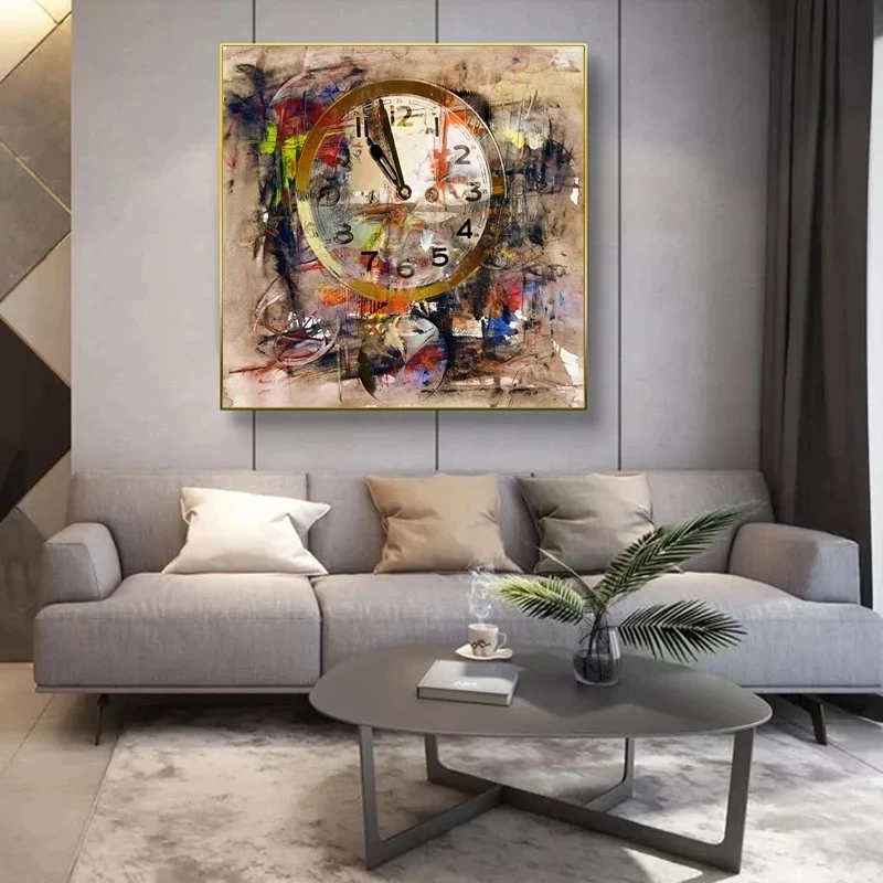 레트로 시계 아트 캔버스 회화 거리 낙서 아트 포스터 및 인쇄 장식 벽 예술 그림 거실 홈 장식 