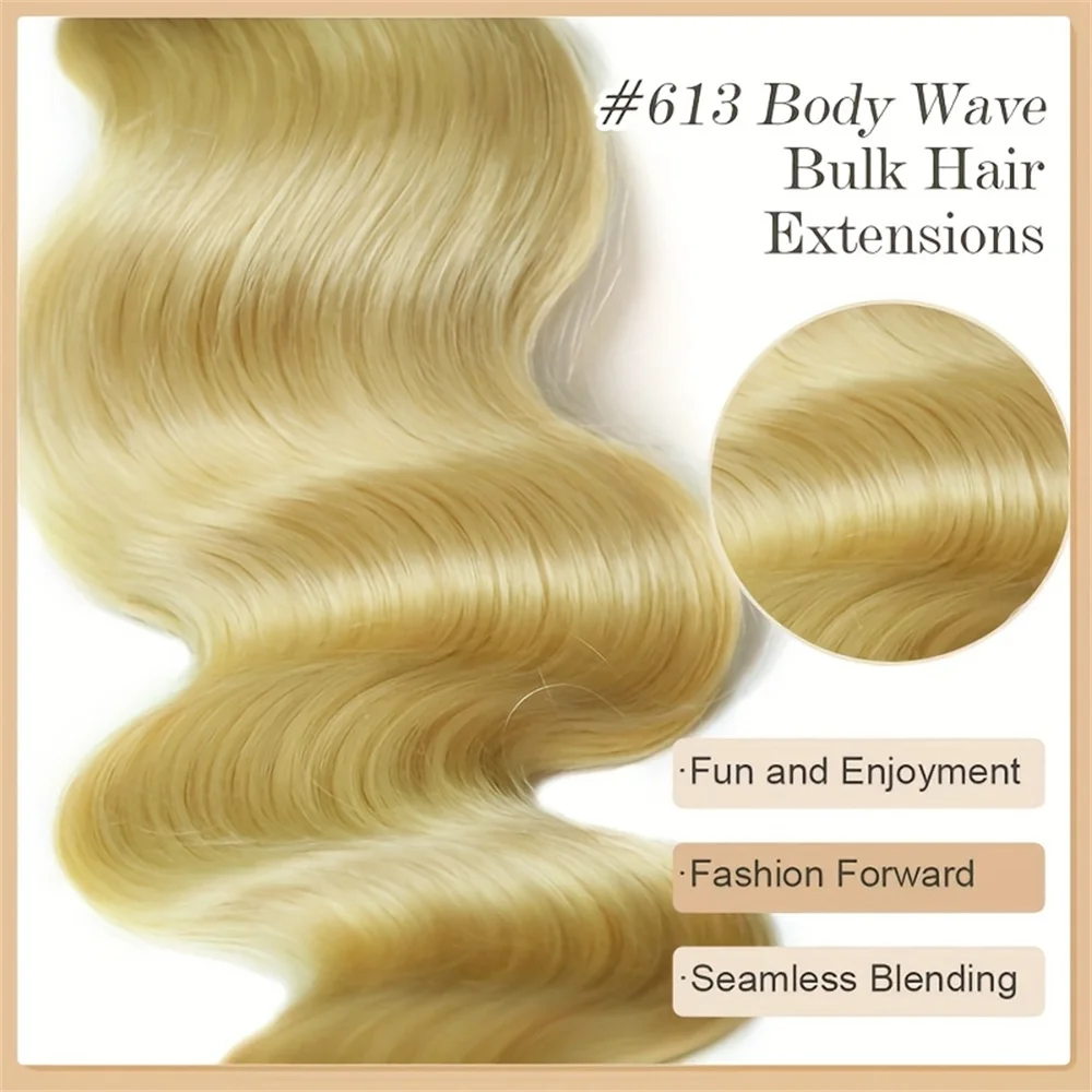 Body Wave 613 Blonde Hair Bulk Braiding 100% Human Hair No Weft Human Hair For Braiding Extensions For Woman 50G/Pack 16-26 Inch 3