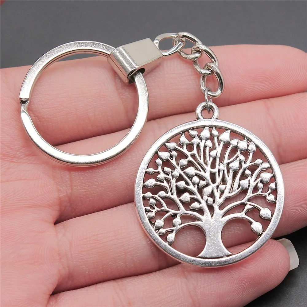 Antique Silver Color 38x34mm New Round Tree Of Life Pendant Keyring ...