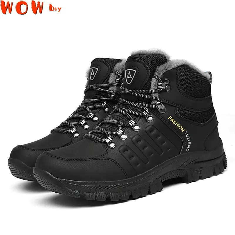 

Men Outdoor Waterproof Hiking Boots Non-slip Warm Fur Walking Climbing Shoes Mountain Sport Boot Hunting Men Sneakers