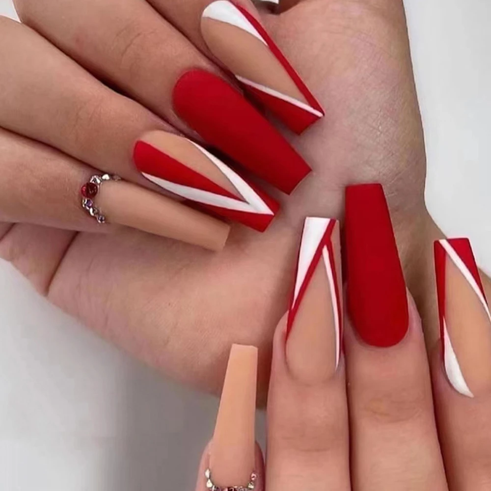 24Pcs Frosted Red False Nails Long Coffin Ballet Fake Nails for Women and  Girls Artificial Acrylic Nails Fake Nail Press on Nail| | - AliExpress