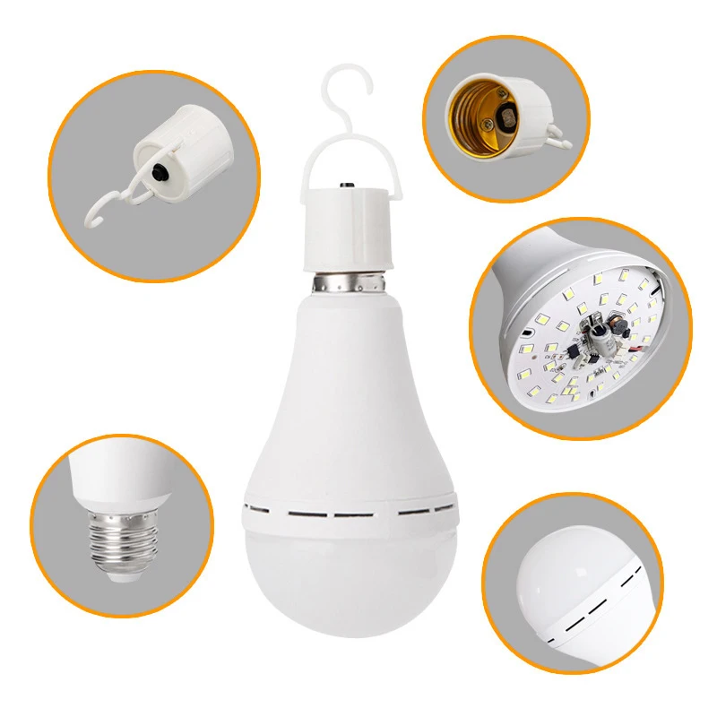 E27 Emergency LED Lamp Bulbs 7W 9W 12W 15W Rechargeable High Brightness Outdoor Camping Fishing Portable Lamps
