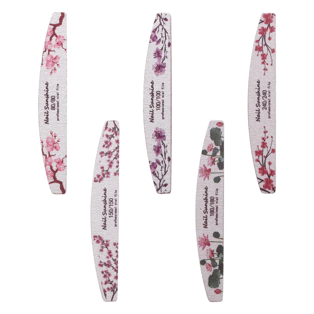 

5 Pcs Flowers Double Sided Nail File Tool Half Moon Files Pedicure Polishing