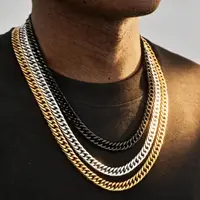 Chunky Miami Cuban Chain Necklaces for Men Women,Silver Color Stainless Steel Metal Chain Collar,Basic Classic Jewelry Gift 1