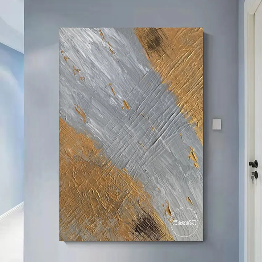 

Pure Handmade Gold Foil Abstract Design Oil Painting Murals Canvas Wall Art Hot Selling For Hotel Decoration Showpieces