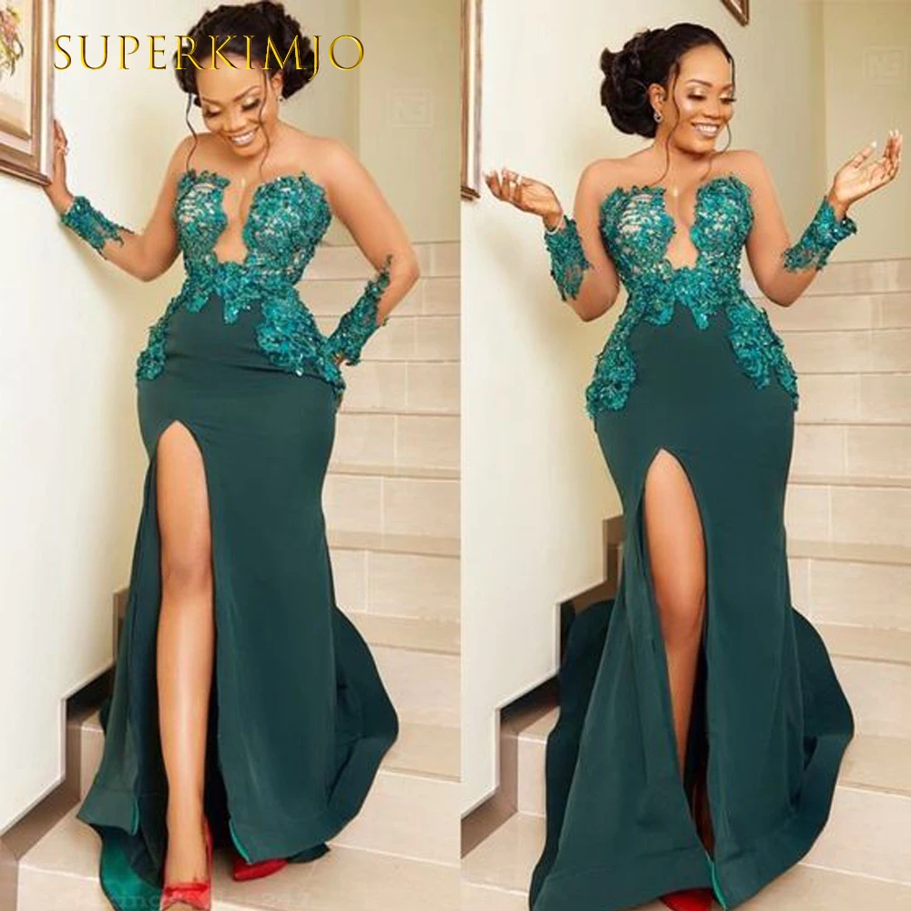 

Длинные Роскошные зеленые кружевные платья SuperKimJo с аппликацией в виде юбки-годе, модель 2022