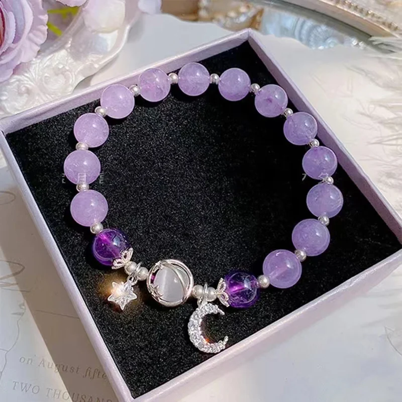 Multicolor Opal Stone Bracelet Women Girls Shiny Crystal Bracelets Moon Star Charm Bracelet Bule Pink Purple Jewelry crystal bracelets