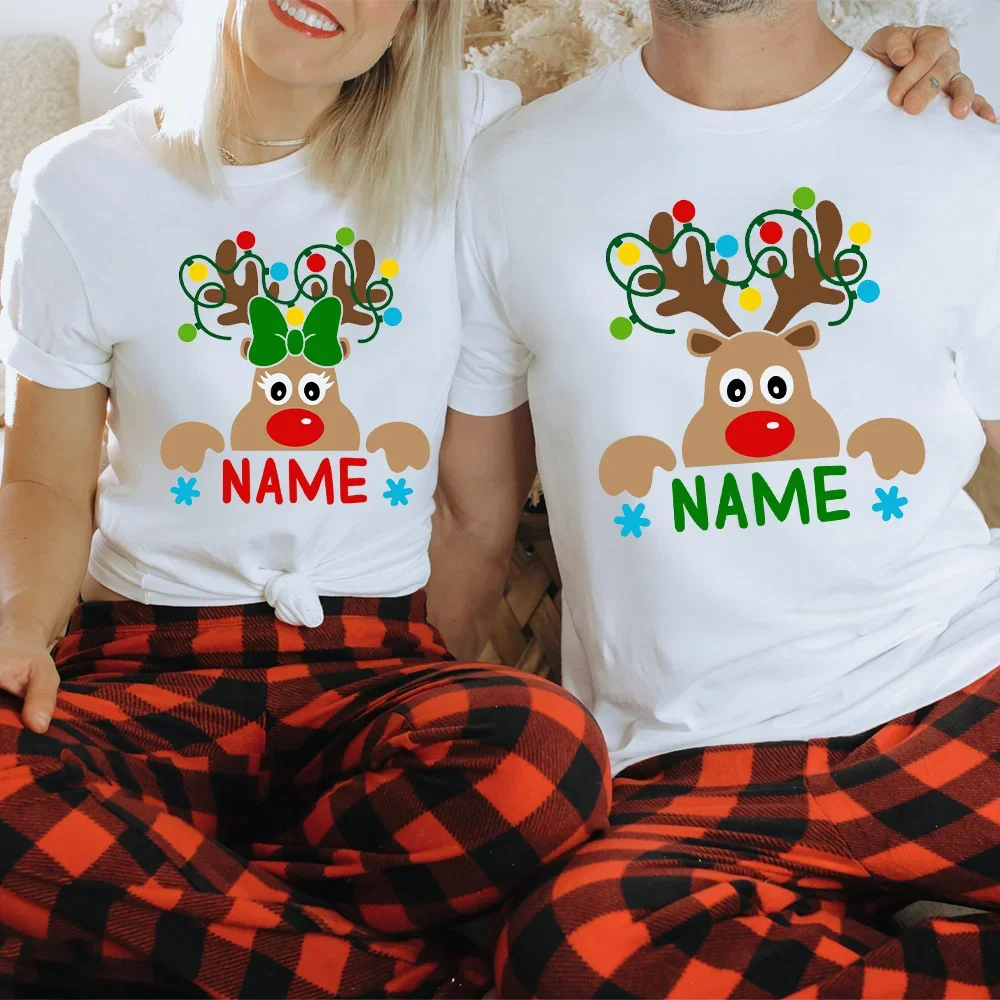 Custom Name Reindeer Matching Christmas Family Shirt Graphic Tees for Family Personalized Holiday Xmas Dad Mom and Me Shirts 6