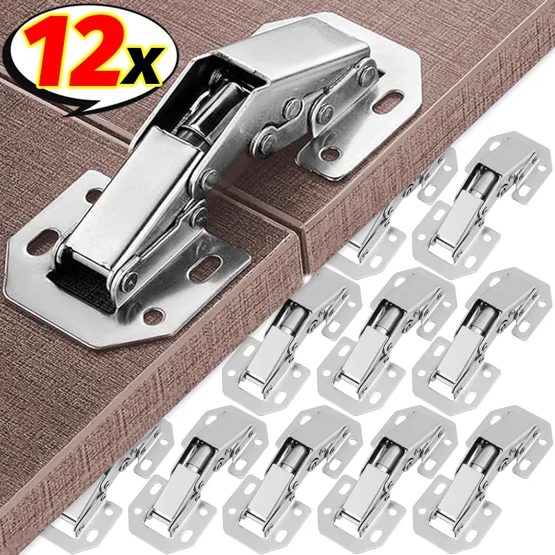 12/2PCS 90 Degree Cabinet Hinges Steel No-Drilling Hole Cupboard Cabinet Door Hydraulic Hinges Kitchen Furniture Hardware Cabinet Door Hinges Furniture Hinge Cabinet Hinges Stainless Steel Door Hinges