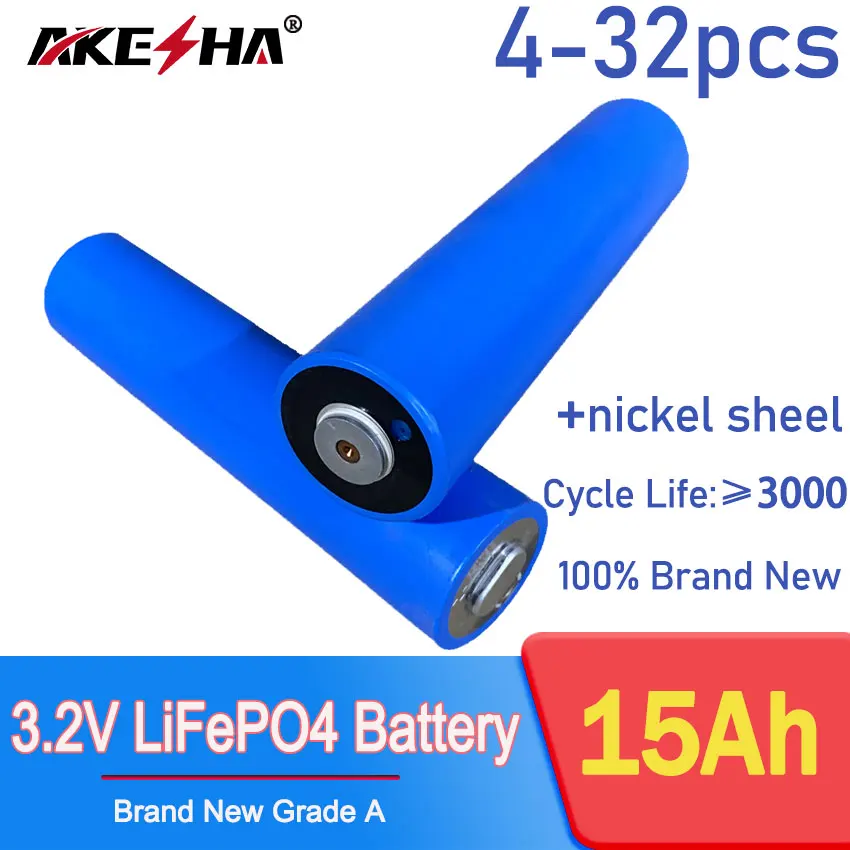 

New 4pcs 33140 3.2V 15Ah Lifepo4 Lithium Batteries 3.2V Cells DIY 12V 24V 36V 48V E-bike E-scooter Power Tools Battery Pack
