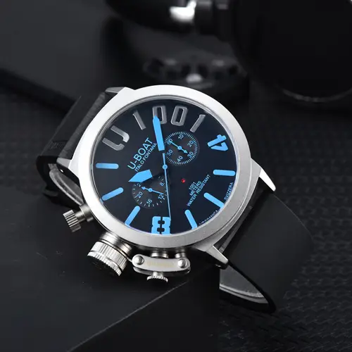 U-BOAT Men's Quartz Chronograph Watch 44mm Stainless Steel Case Silicone Band 1001M Waterproof - Image 9