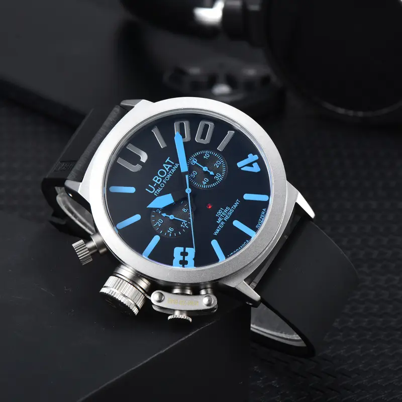 U-BOAT Men's Quartz Chronograph Watch 44mm Stainless Steel Case Silicone Band 1001M Waterproof - Image 9
