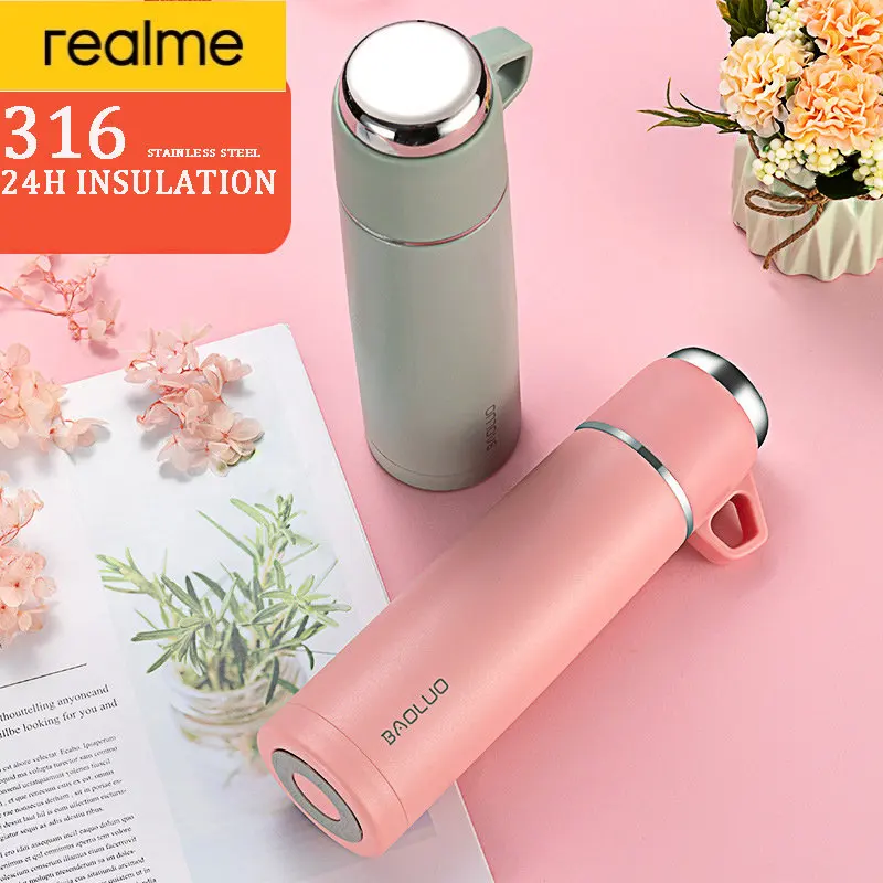 

realme Thermos Bottle Stainless Steel Vacuum Bullet Portable Outdoor Sports Water Bottle Simple Portable Bottle Keeps Cold