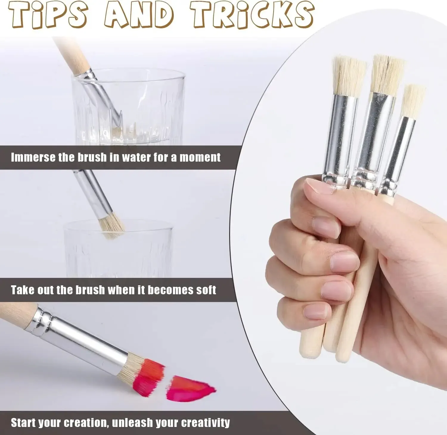 6/12pcs Stencil Paint Brushes Set Bristle Hair Wooden Handle DIY Crafts Watercolor Oil Acrylic Painting