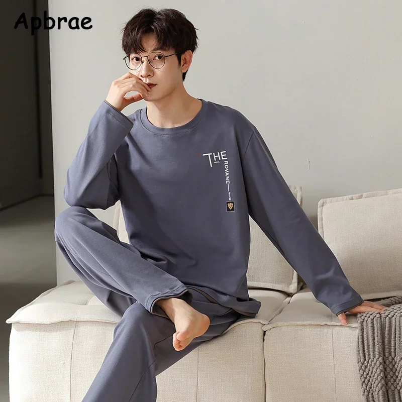 Autumn Winter Men Cotton Pajamas Long Sleeves Long Pants O-neck Pajama Plus Size L-3XL Sleepwear Fashion Man Homesuit pajama sets