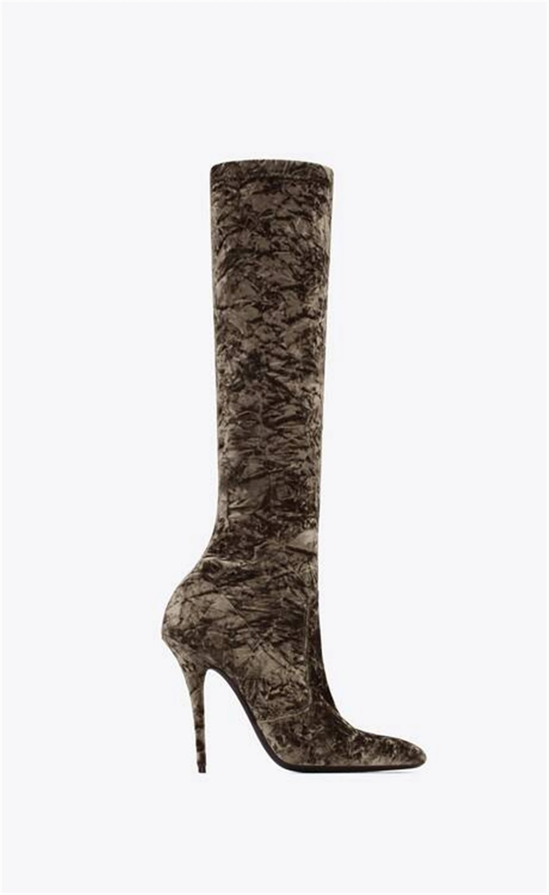 

Paris Talia Boots In Velvet Taupe Stiletto Heel Almond Toe Italy Shoes