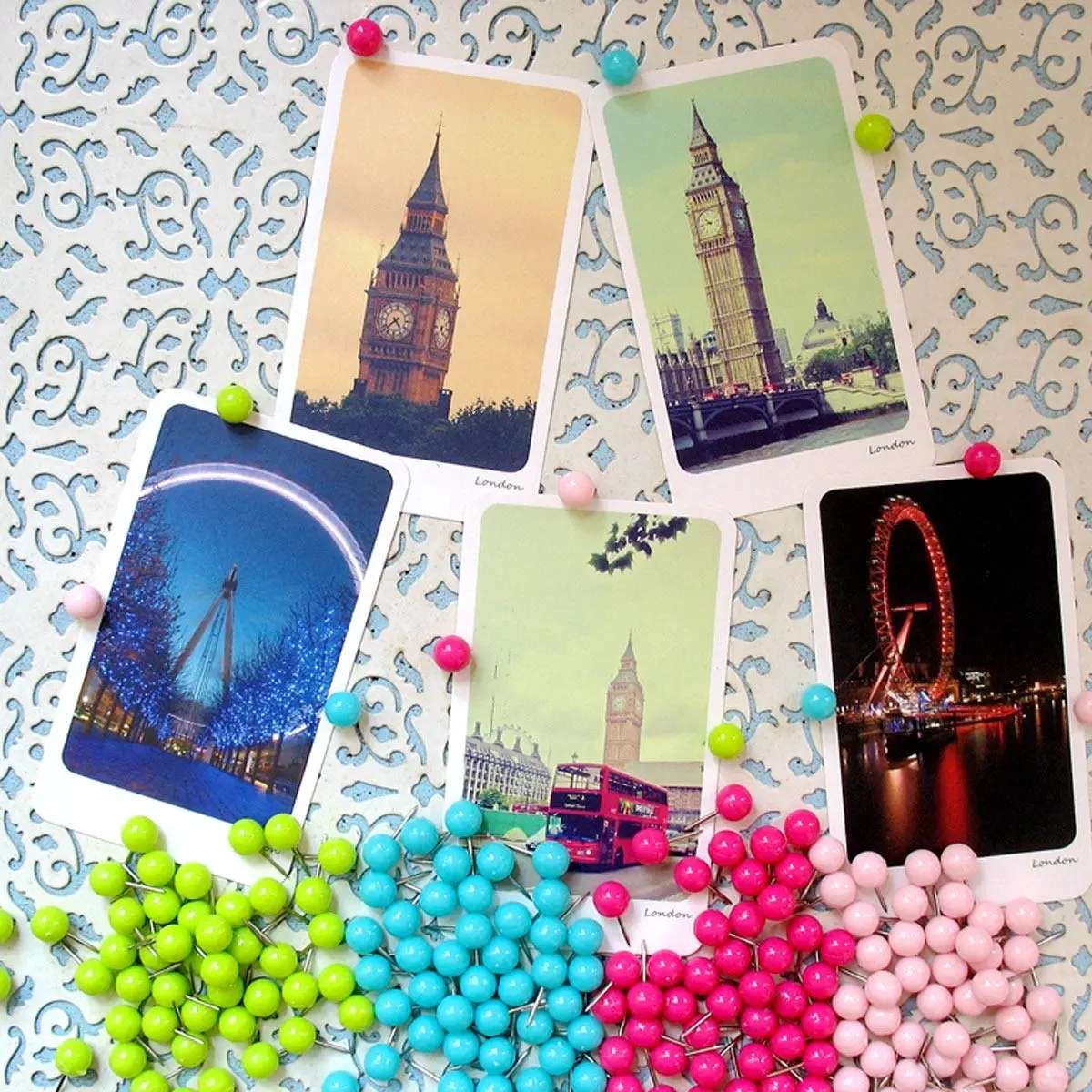 100Pcs 코르크 보드 벽지도 용 다채로운 공 모양의 드로잉 푸시 핀 사무실 학교 장 압정 드로잉 핀