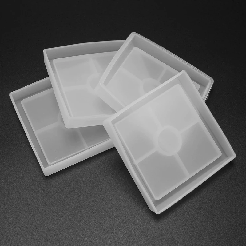 4 Pack DIY Square Coaster Silicone Mold, Molds for Casting with Resin,  Cement