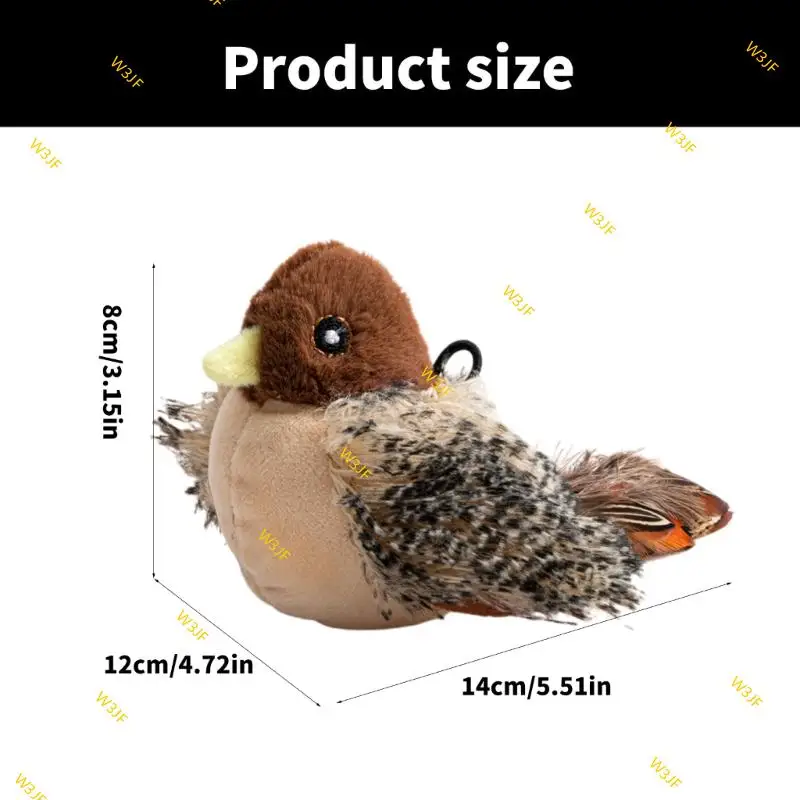 W3JF Automatic Sound And Vibration Plush Bird Toy For Indoor Cats Fun Teaser