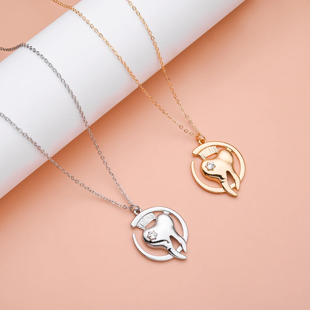 Hanreshe Creative Tooth Dentist Crystal Pendant Necklace Medical