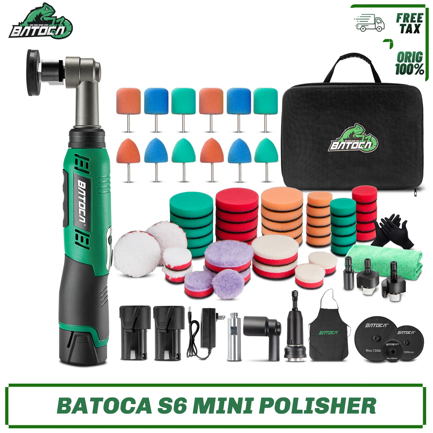 Car Polisher BATOCA S6 Cordless Mini 12V 2.0Ah Buffer With Extension Rod