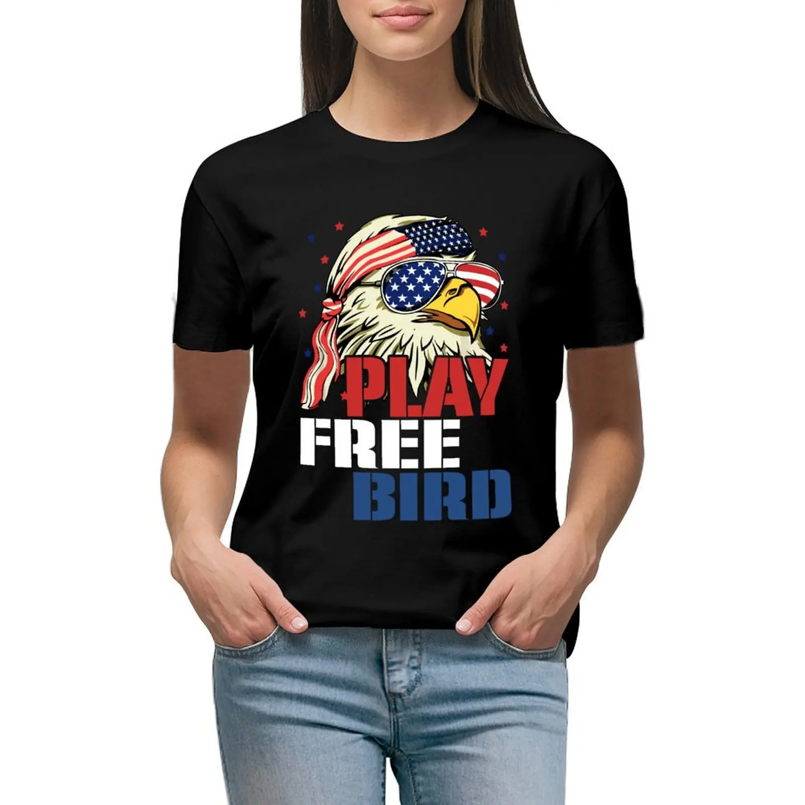

Play Free Bird Bald Eagle T-shirt hippie clothes aesthetic clothes oversized western t-shirt dress for Women