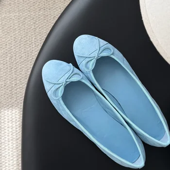 Spring Autumn Women Causal Shoes Fashion Genuine Leather Woman Flats Round-Toe Bow-Tie Ballet Flats Gusseted Women Loafers Shoes 1
