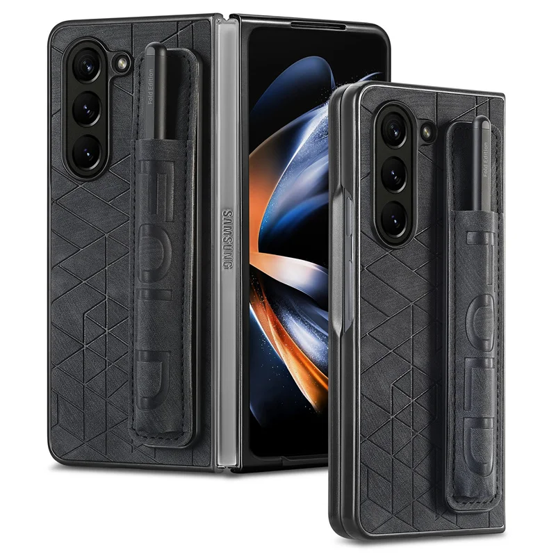Fashion Hard PC Phone Case Wrist Strap PU Leather Cover For Samsung Galaxy Z Fold 6 5 4 3 with S Pen Holder & Finger Grip/no Pen | Gaffar India