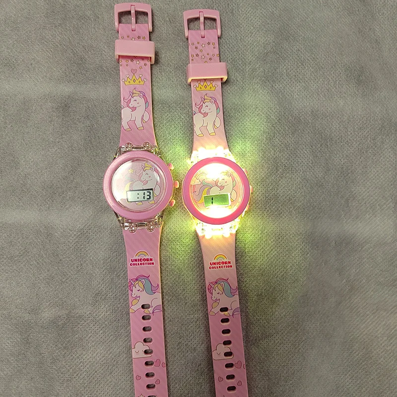 Girls Kids Children Cartoon Unicorn Collection Digital Electronic Flash Glow Up Light Colourful Birthday Party Gifts Watches 3