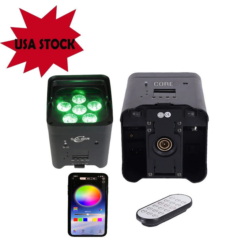 

Европейские запасы Sailwin Light 6X18W 6 в 1 RGBAW UV APP Mobile Smart DJ светодиодный светильник с аккумулятором беспроводной светодиодный сцсветильник светильник для свадебного клуба