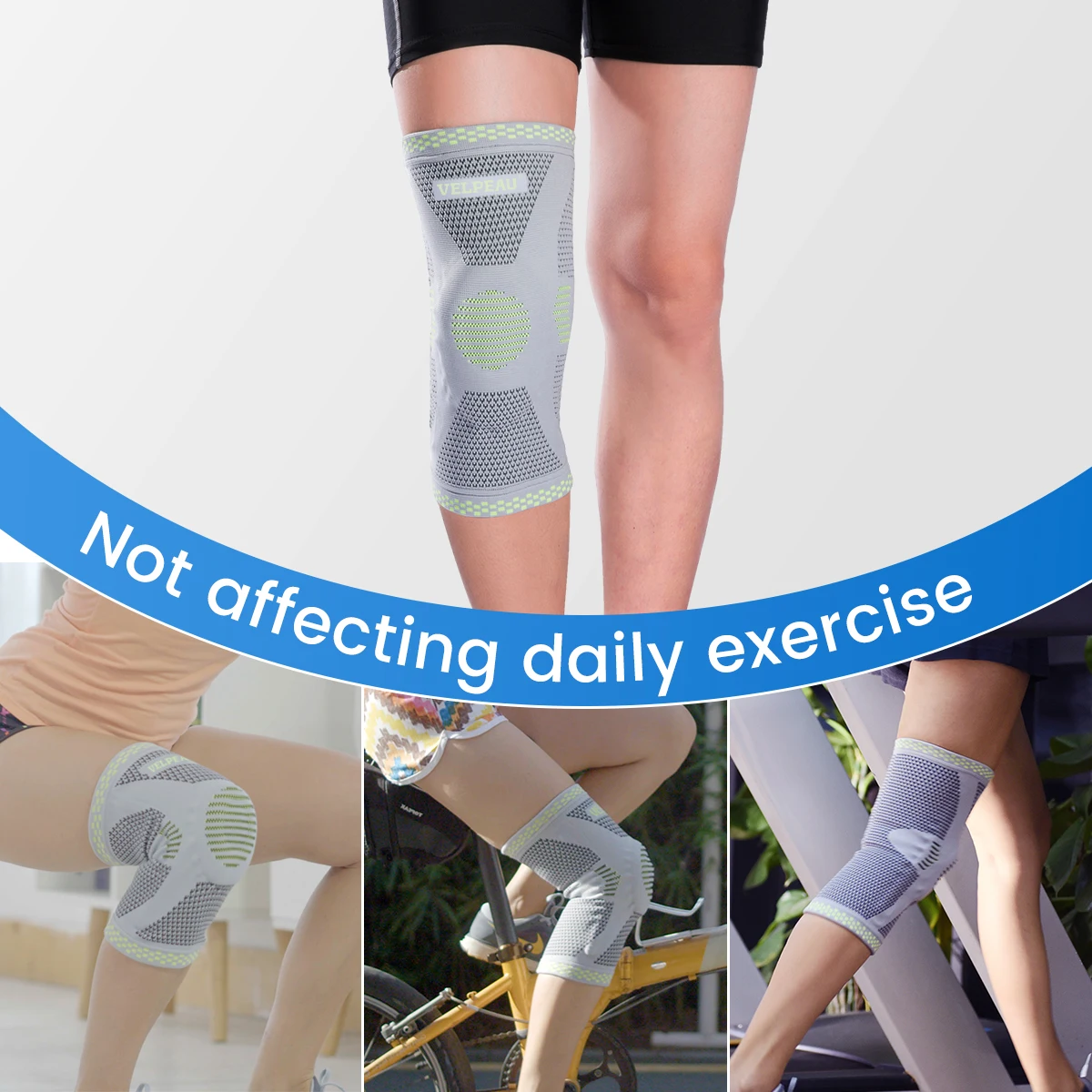 Knee Pad VELPEAU Knee Pad Silicone for Arthritis Pain Spring Compression for Fitness Gear Basketball Volleyball