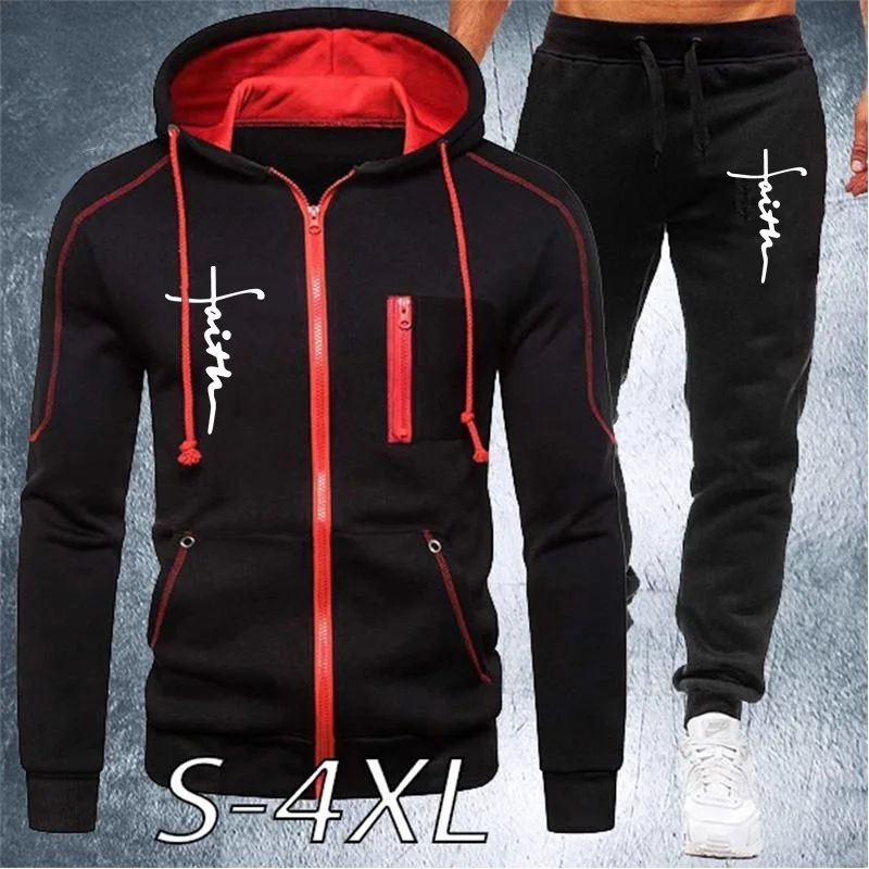 Fashion Sports Brand Men Zipper Hoodie and Long Pants Suit Sportwear Suit Casual Jacket Sweatshirt + Pants 2 Pcs Set  Tracksuit 2022 fashion men s hoodie long pants 2 piece set sports shirt sports pants men s fitness hoodie top jogging pants set