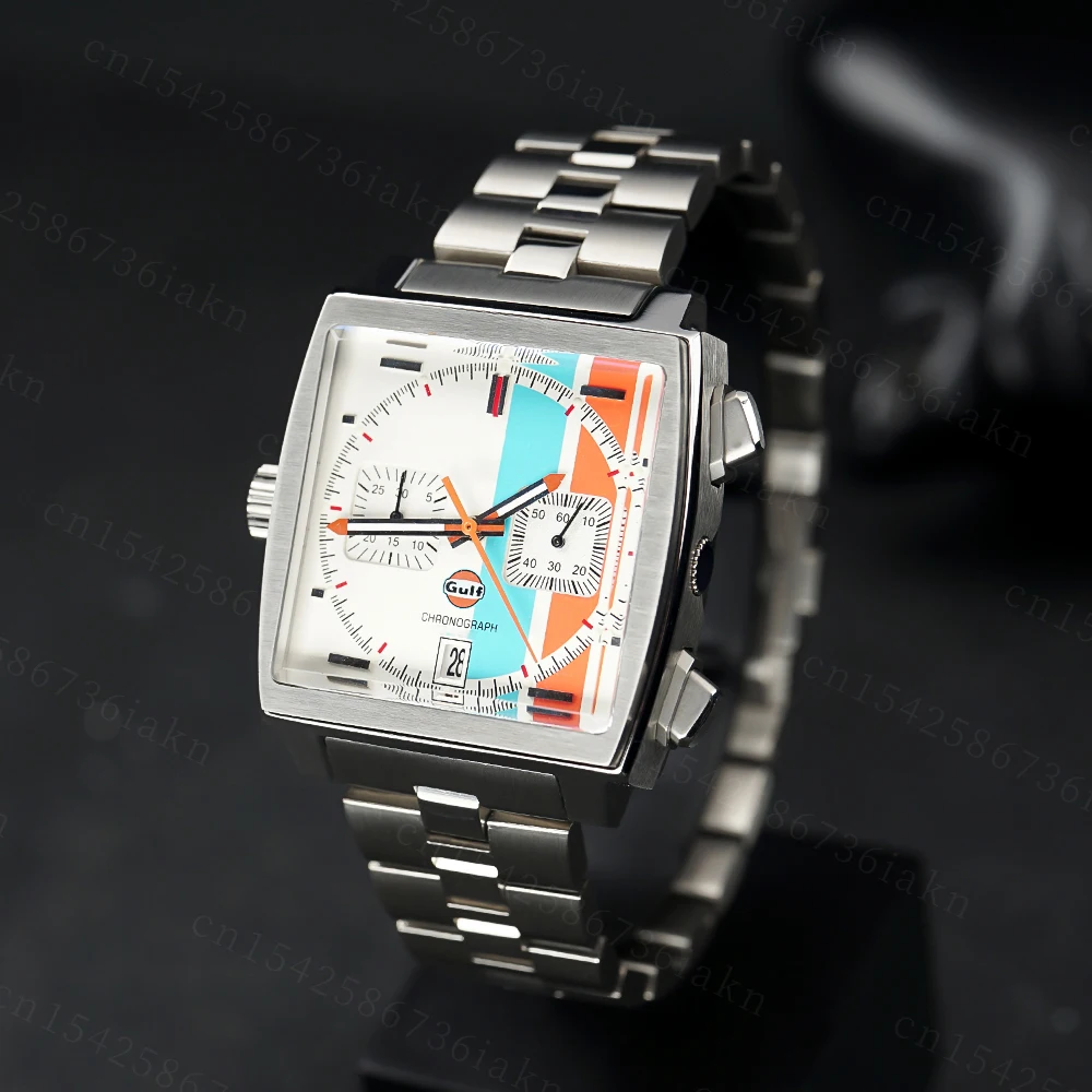 2022 Fashion New Square Color Bar 37mm Men's Leisure Sports Sapphire Mirror Stainless Steel Material Waterproof Quartz Watch