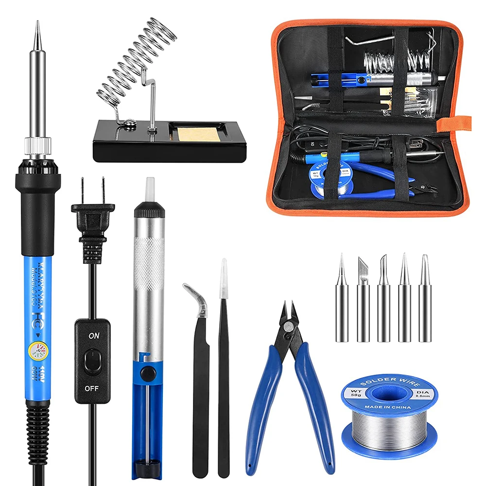 60W Digital Electric Soldering Iron Kit Set Temperature Adjustable 110V Welding Tool Ceramic Heater Soldering Tips Rework soldering stations Welding Equipment