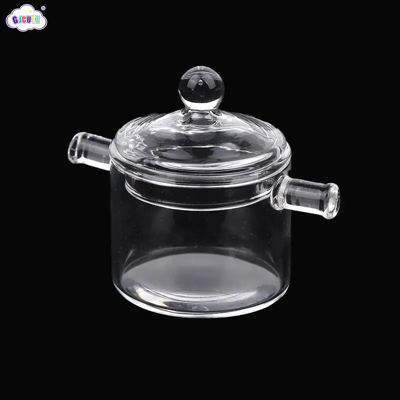 

1:6 миниатюрная прозрачная суповая кастрюля для кукольного домика с крышкой, Двухуровневая кастрюля, модель, кухонные аксессуары для кукольного домика, декоративные игрушки