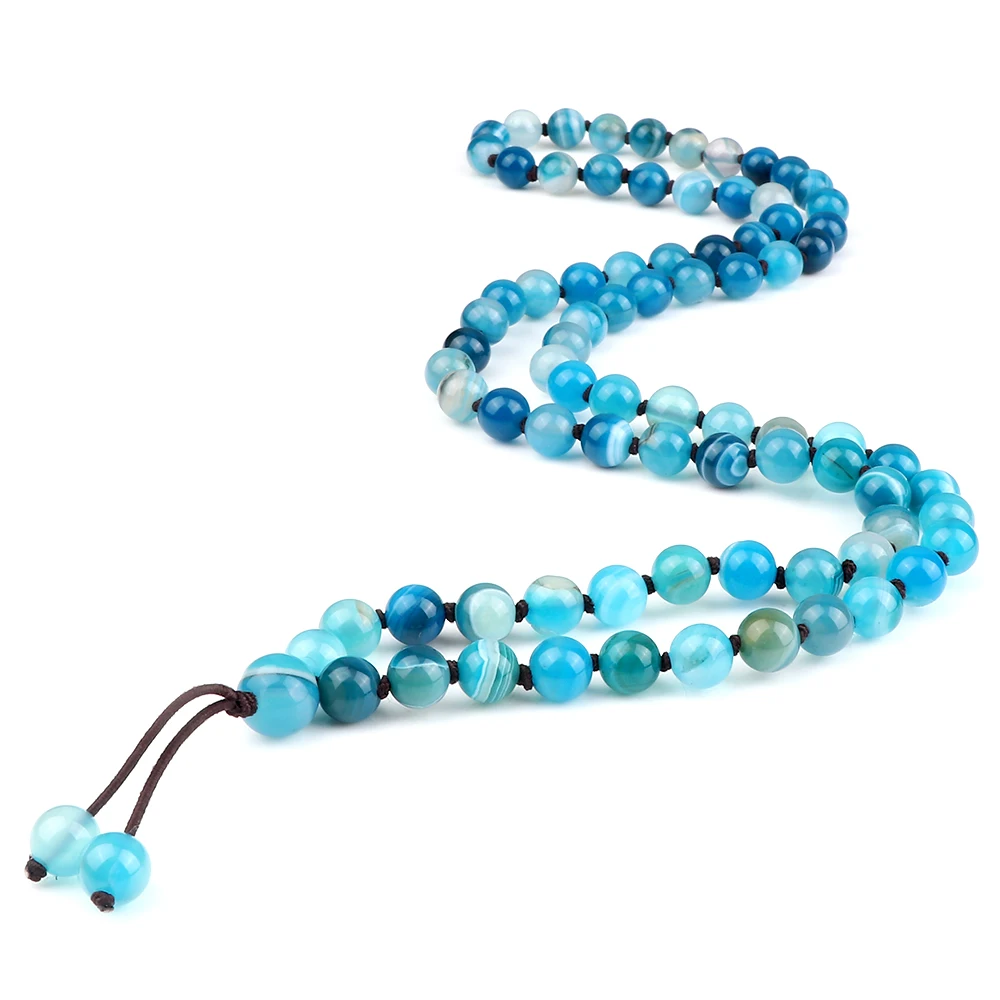 

8mm Natural Blue Stripe Onyx Stone Beaded Necklaces & Bracelets Women Handmade Bohemia Streach Bracelet Classic Men Jewelry Gift