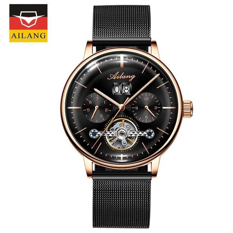 AILANG Orologio meccanico automatico scheletrato da uomo con tourbillon nero Orologio da uomo completamente in acciaio Orologio da uomo a carica automatica Relogio Masculino_voghion.com