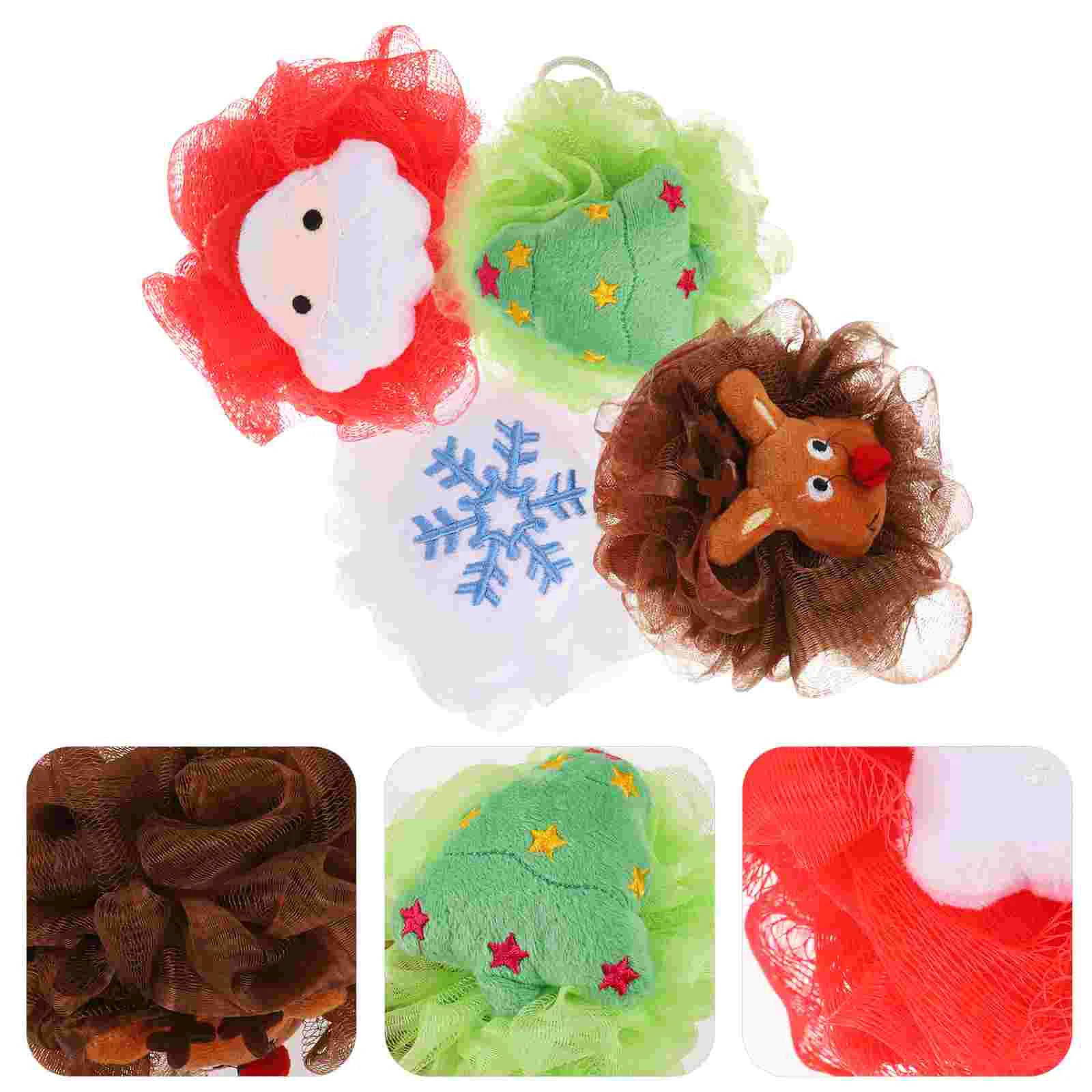

Christmas Bath Loofah Santa Claus Xmas Tree Reindeer Mesh Pouf Ball Shower Sponge Body Scrubber Exfoliator Skin Exfoliating