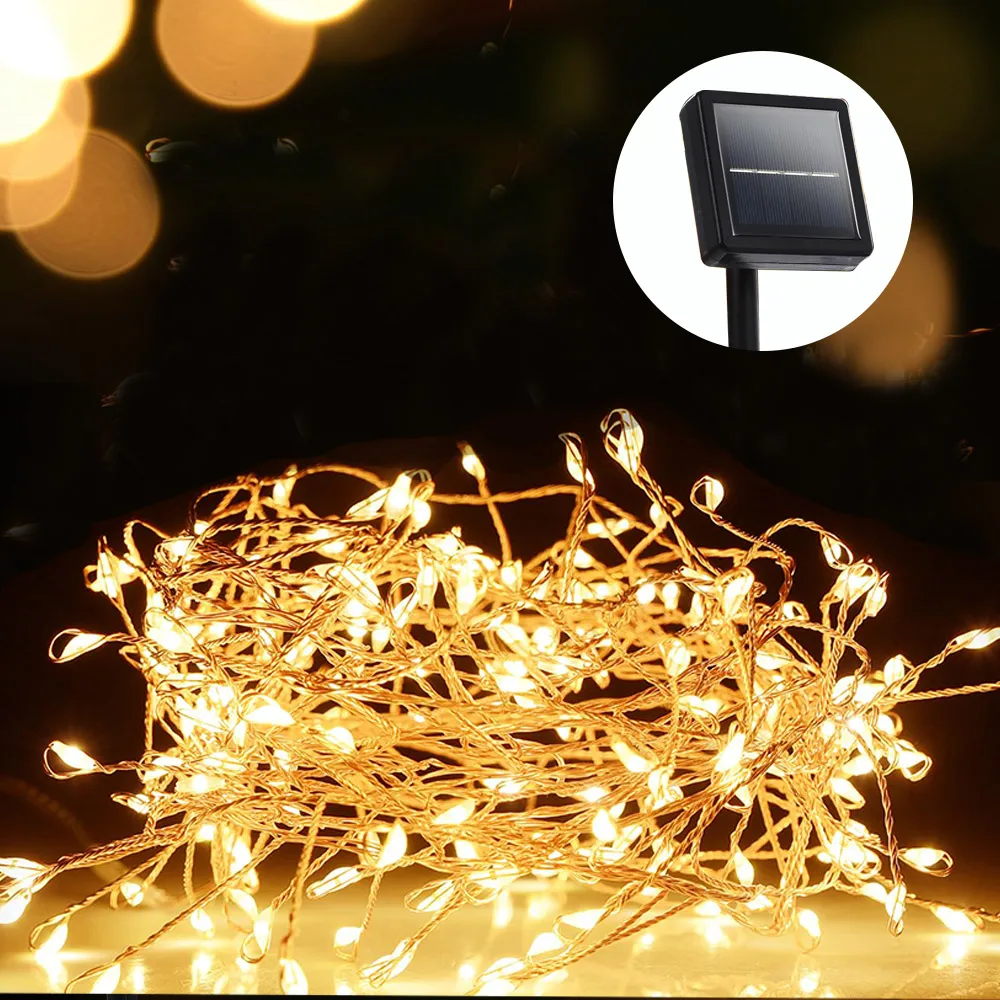 

Праздничные светодиодные лампы гирлянда на солнечной батарее 36 м/18 м, водонепроницаемая наружная кластерная сказочная гирлянда на елку, уличное рождественское освещение
