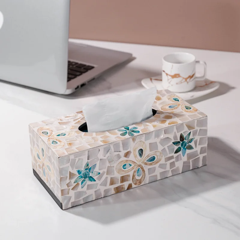 Nordic Colorful Shell Tissue Box Handmade Mother-of-pearl Pumping Paper Box Home Living Room Coffee Table Storage Supplies 3