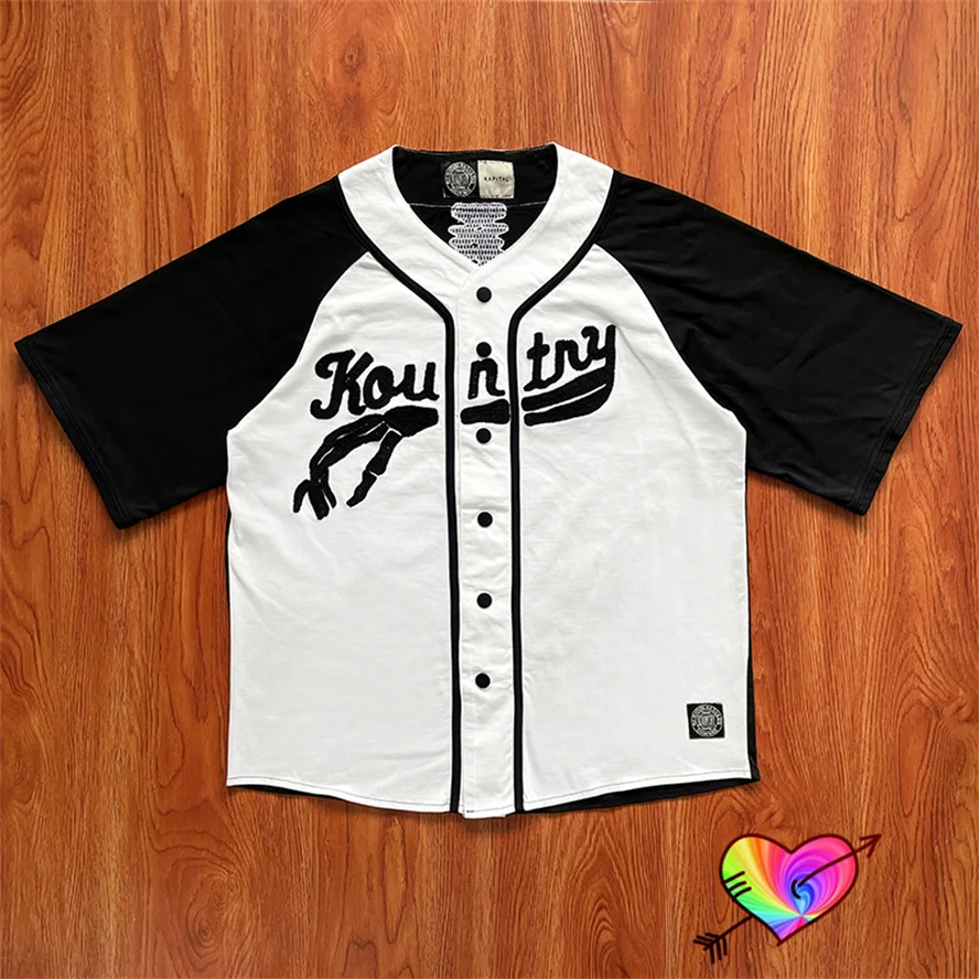 

2023 Embroidery Bone Kapital Shirt Men Women Patchwork Kapital Kountry Baseball Shirt Oversize Short Sleeve Tops