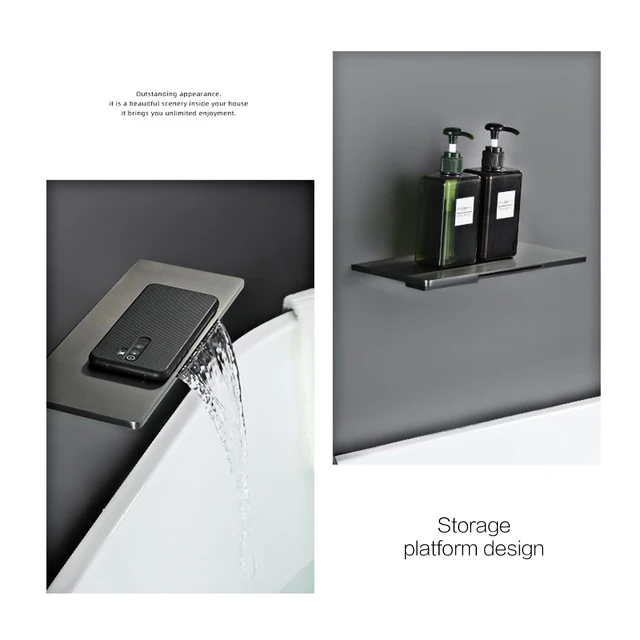 Minimalist ห้องน้ําปืนทองเหลืองสีเทาติดผนัง Thermostatic ก๊อกน้ําอาบน้ํา,ฝังน้ําตก Spout Anti-Scald Bath Mixer TAP 4