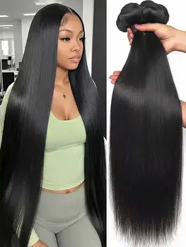 12A Brazilian Long Straight Hair 1/3/4 Bundle Deals Unprocessed Virgin Human Hair Bundles Natural Black Color 12-42 Inches 1