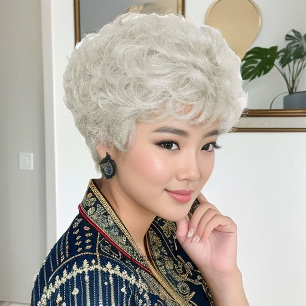 

Парик из синтетических волос с короткой кудрявой челкой, Платиновый, светлый, бананка для белых женщин, Азиатский косплей, костюм на Хэллоуин