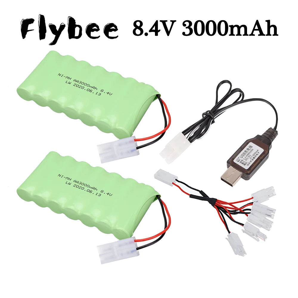 8.4V 3000Mah Nimh Batteria Ricaricabile/Caricatore Usb Per Giocattoli Rc Auto Camion Serbatoi Treno Robot Barca Pistola Nimh Aa 8.4V Pacco Batteria