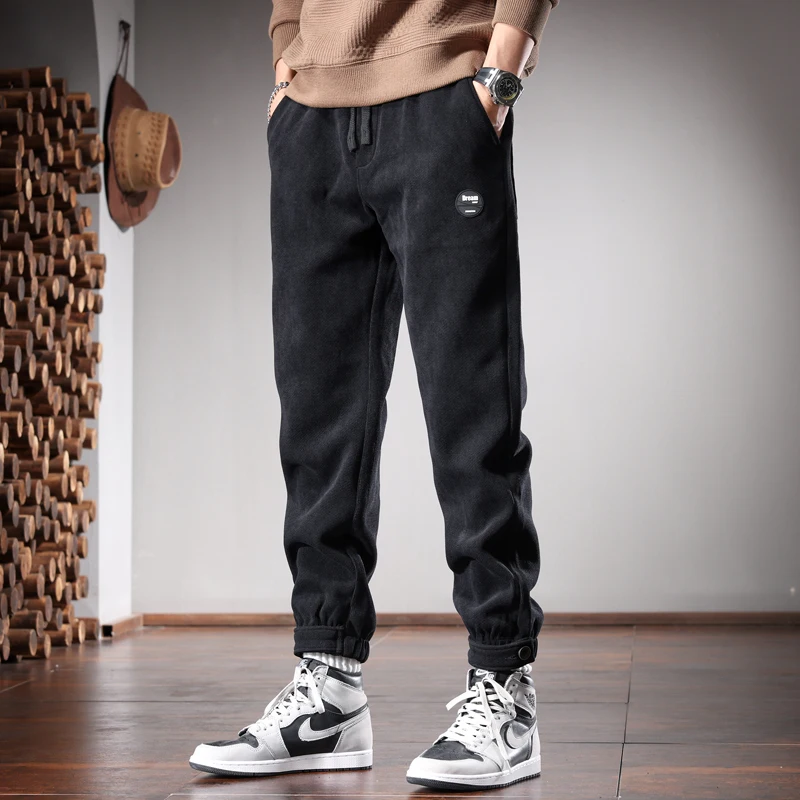 Black Baggy Pencil Pants Men Autumn Streetwear Hip Hop Casual Elastic Waist Drawstring Jogging Trousers